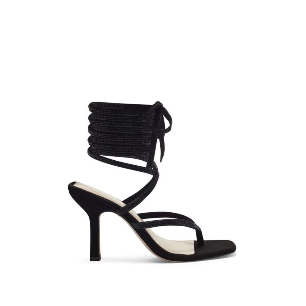 JESSICA SIMPSON Womens Black Ankle Wrap Kelsa Stiletto Heeled Thong Sandals 6 M